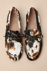 Sag Cow Print Calf Hair Leather Lace-Up Loafers