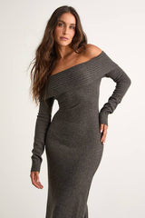 Ellie Heather Charcoal Grey Sweater Bodycon Maxi Dress