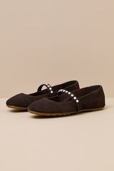 Karolin Chocolate Suede Leather Rhinestone Ballet Flats