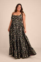 Avalie Black Floral Tiered Bustier Maxi Dress