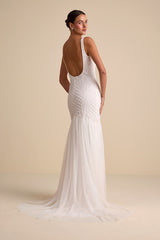 Kentworth Ivory Sequin Beaded Scoop Back Maxi Dress