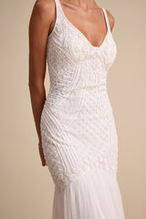 Kentworth Ivory Sequin Beaded Scoop Back Maxi Dress