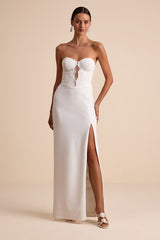 Pruitt White Lace Cutout Strapless Bustier Maxi Dress