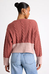 Convincingly Cozy Rusty Rose and Pink Cable Knit Boucle Cardigan