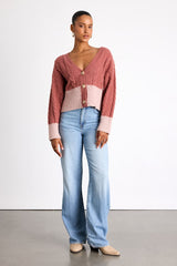 Convincingly Cozy Rusty Rose and Pink Cable Knit Boucle Cardigan
