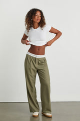 Refined Mood Olive and White Straight Leg Trouser Pants
