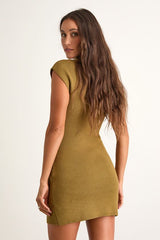 Joana Olive Green Ribbed Mock Neck Sweater Mini Dress
