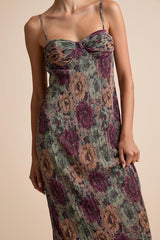 Kendlyn Taupe Multi Floral Plisse Maxi Dress