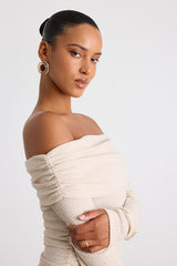 Coveted Favorite Cream Textured Off-the-Shoulder Top
