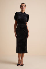 Fabulous Intuition Black Velvet Backless Column Midi Dress