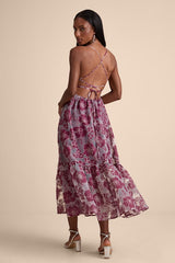Feeling Like Forever Plum Jacquard Organza Lace-Up Midi Dress