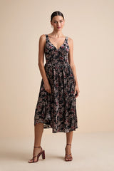 Priella Black Velvet Burnout Lace-Up Midi Dress