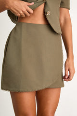 Harla Olive Faux-Wrap Mini Skirt