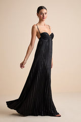 Brilliant Allure Black Pleated Maxi Dress