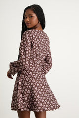 Daily Affection Brown Floral Corduroy Mini Dress With Pockets