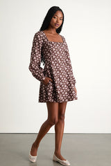 Daily Affection Brown Floral Corduroy Mini Dress With Pockets