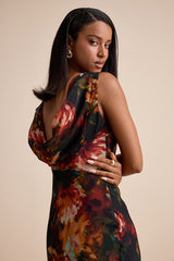 Yaneli Black Multi Floral Boat Neck Cowl Back Maxi Dress