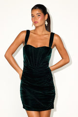 Opulent Mood Emerald Velvet Bustier Mini Dress