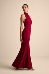 Sihana Wine Red Halter Mermaid Maxi Dress