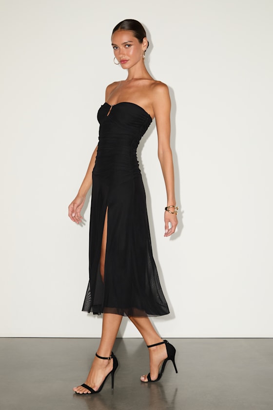 Chania Black Strapless Midi Dress