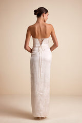Whitney Ivory Jacquard Strapless Twist-Front Maxi Dress