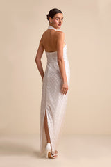 Novalea White Sequin Halter Maxi Dress
