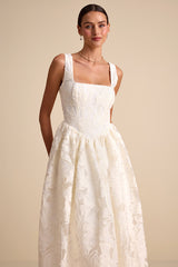 Corsen Ivory Floral Jacquard Corset A-Line Maxi Dress