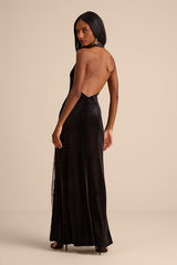 Calisto Black Velvet Halter Mermaid Maxi Dress