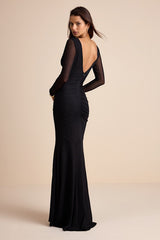 Georgina Black Jersey Knit Ruched Mermaid Maxi Dress