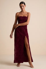 Amalia Burgundy Textured Strapless Maxi Dress