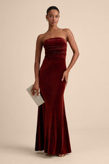 Maren Rust Velvet Strapless Mermaid Maxi Dress