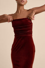Maren Rust Velvet Strapless Mermaid Maxi Dress