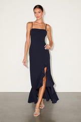 Iveta Navy Cutout Ruffled Sleeveless Midi Dress