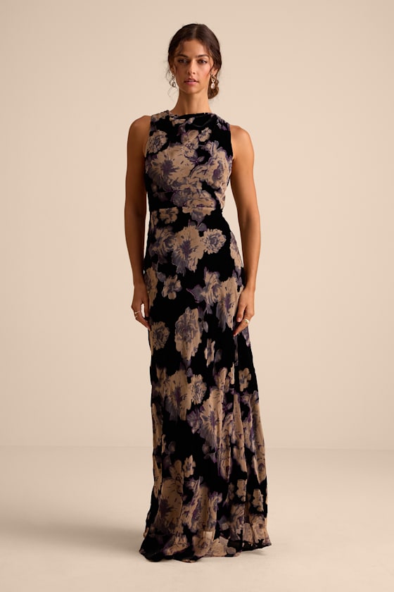 Ramonda Black Velvet Burnout Sleeveless Maxi Dress