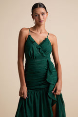Stunning Soiree Emerald Lurex Ruched Midi Dress