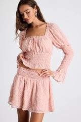 Katima Blush Pink Swiss Dot Smocked Mini Skirt