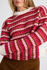 Townes Pink Striped Heart and Bow Cropped Sweater Top