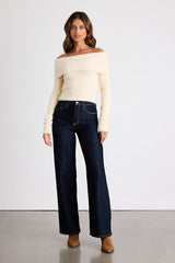 Ravenna Ivory Eyelash Knit Off-the-Shoulder Sweater Top