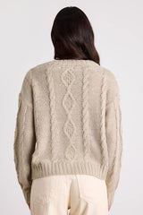 Ewan Light Grey Sequin Cable Knit V-Neck Sweater