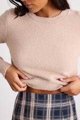 Shawnie Beige Crew Neck Cropped Pullover Sweater