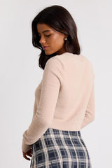 Shawnie Beige Crew Neck Cropped Pullover Sweater