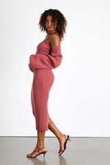 Autumn Aura Rusty Rose Ribbed Two-Piece Sweater Dress