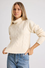 Snuggly Touch Ivory Cable Knit Turtleneck Sweater