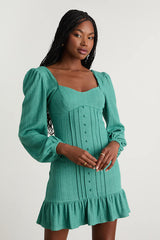 Coveted Sweetness Teal Pointelle Knit Long Sleeve Mini Dress