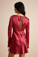 Emberlyn Rusty Rose Satin Lace Long Sleeve Mini Dress
