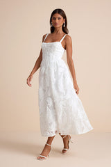 Perkins White Textured Lace-Up Corset Midi Dress