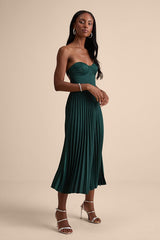 Irelyn Dark Green Satin Bustier Midi Dress