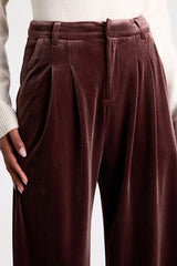 Chic Splendor Dark Mauve Velvet Pleated High-Rise Wide-Leg Pants