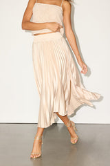 Sophisticated Vision Champagne Satin Pleated Midi Skirt