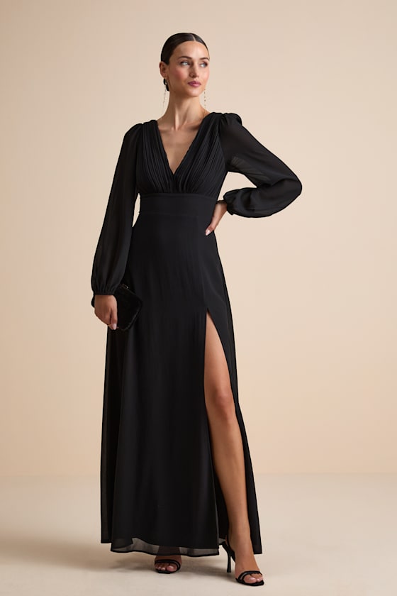 Marvelous Affair Black Pleated Lace-Up Maxi Dress